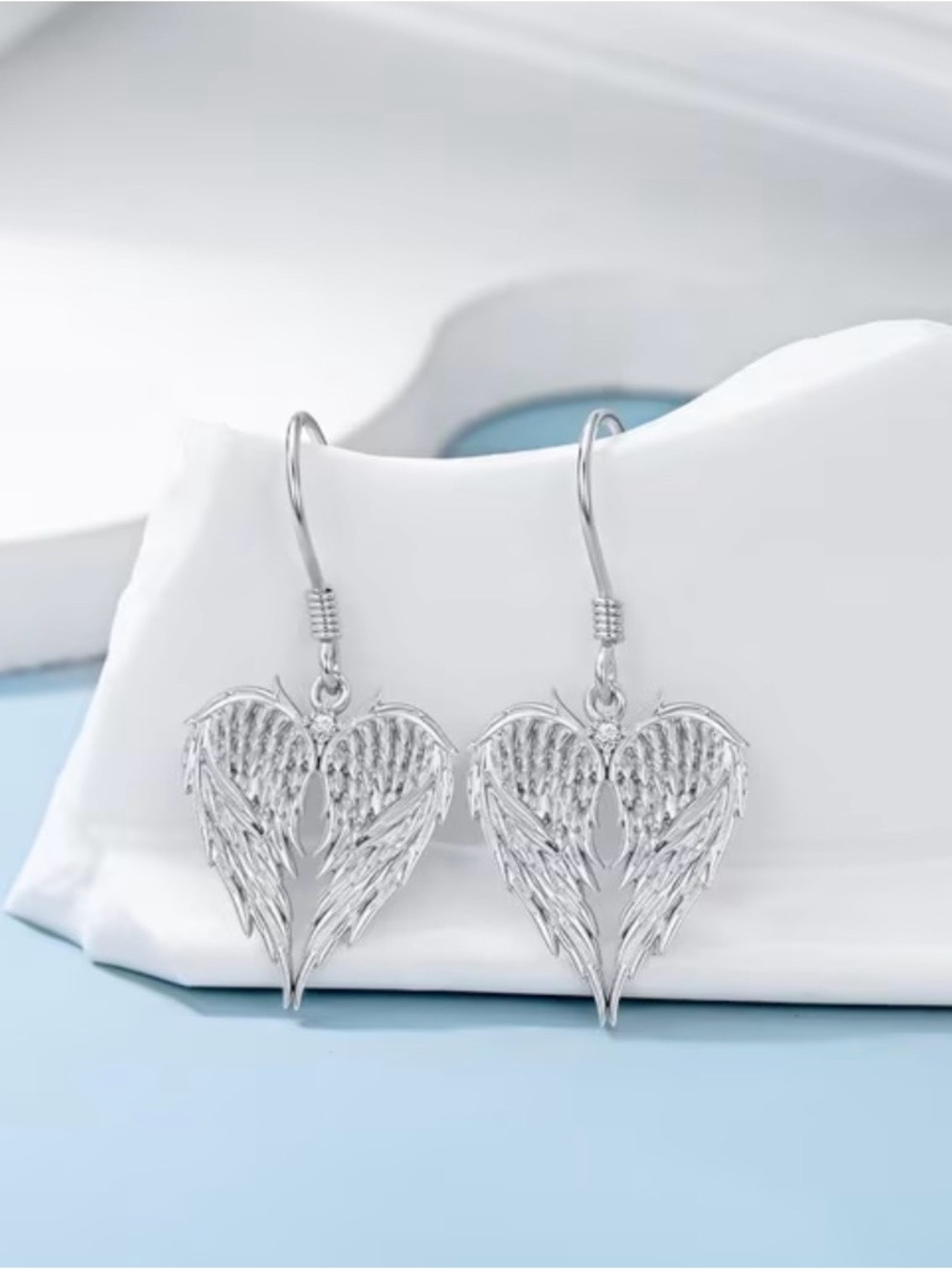 Angel Wing w/ Heart Shaped Design Dangle Earrings